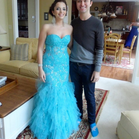 Jovani Blue Mermaid Prom Dress - Picture 4 of 5